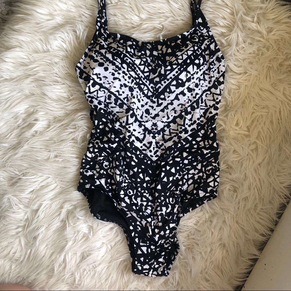 Aqua Green Black and White One Piece swimsuit